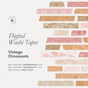 Cintas Washi digitales con adornos vintage, decoración de bellas artes vintage para diario digital, libro de pegatinas Goodnotes, elemento de diario basura digital