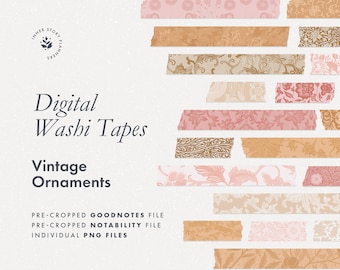Vintage Ornament Digital Washi Tape Stickers: Goodnotes, Notability (Digital Download)