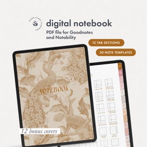 Digital anteckningsbok i vintagestil: Mallar med 12 flikar och 30 sidor (Goodnotes och Notability)