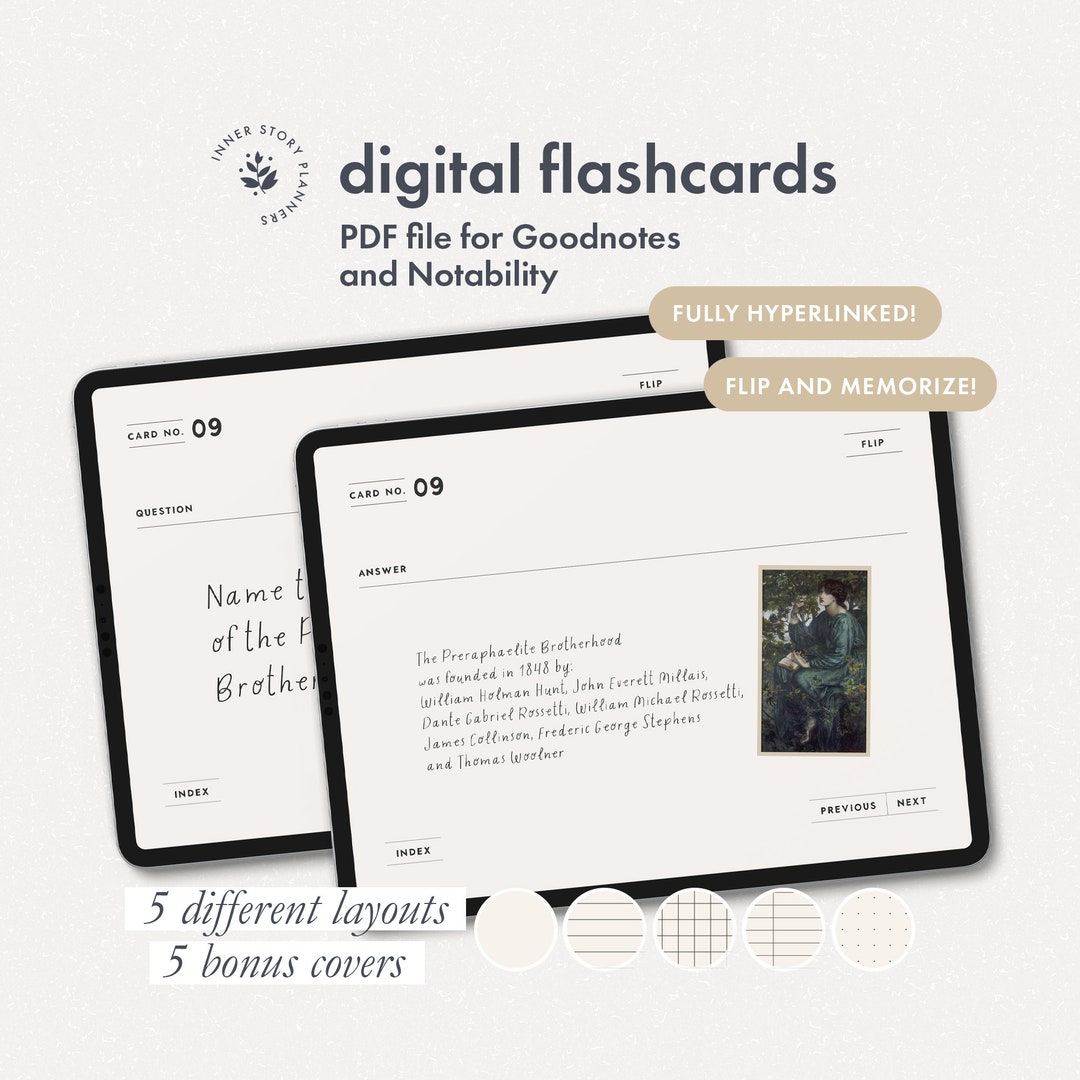 Digital Flashcards, 48 Student Flash Card Notebooks for Goodnotes and