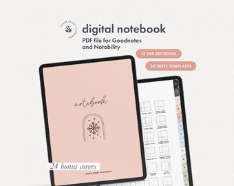 Minimalistisch digitaal notitieboek: sjablonen met 12 tabbladen, 30 pagina's (pdf)