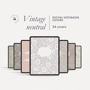 24 copertine per quaderni digitali con ornamenti vintage, toni neutri terrosi Copertine Goodnotes e Notability con ornamenti floreali, stile retrò