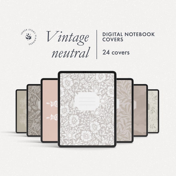 Vintage Floral Digital Notebook Covers: Earthy Neutral Tones (PDF)