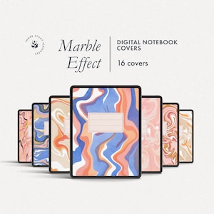 16 digital notebook covers with aesthetic marble paint patterns, Goodnotes and Notability covers for digital planners, iPad notebook covers