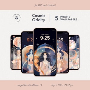 Lunar Goddess iPhone Wallpaper: 5 Cosmic Phone Screens (Digital Download)
