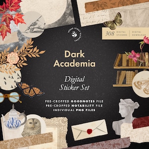 Conjunto de pegatinas digitales Dark Academia, pegatinas de tablero de estado de ánimo de estilo vintage para Goodnotes, libro de pegatinas de elementos retro para diario digital