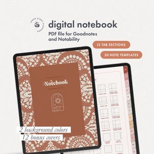 Boho digital anteckningsbok: Mallar med 12 flikar och 30 sidor för Goodnotes och Notability (PDF)