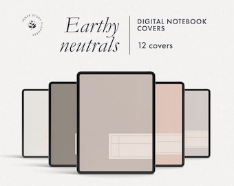 12 digital notebook covers in earthy neutral tones, Goodnotes and Notability minimalist covers, natural look covers for digital journal
