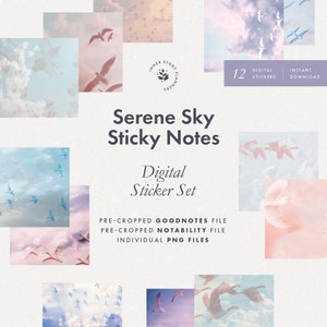 Serene Sky Pastel Sticky Notes Digital Sticker Set, pegatinas estéticas para Goodnotes, pegatinas minimalistas para tomar notas para la planificación digital