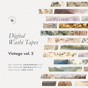 Pegatinas washi tape digitales VOL. 2, decoración vintage de bellas artes para diario digital, libro de pegatinas Goodnotes, elementos de diario basura digital