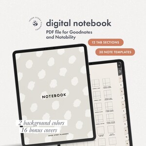 Minimalistisk digital anteckningsbok: Mallar med 12 flikar och 30 sidor för Goodnotes och Notability (PDF)