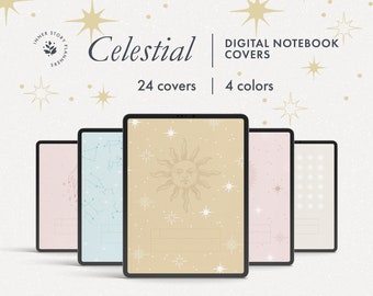 Celestial Digital Notebook Covers: Moon & Stars, Goodnotes Notability (PNG)