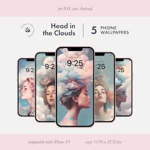 Head in the Clouds iPhone Wallpaper: 5 Pastel Dream Phone Background (Digital Download)