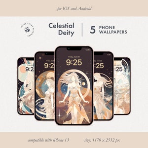 Celestial Goddess iPhone Wallpaper: 5 Lunar Astrology Screens (Digital Download)