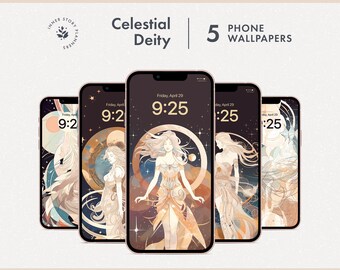 Fond d'écran de la déesse céleste pour iPhone : 5 écrans d'astrologie lunaire (téléchargement numérique)