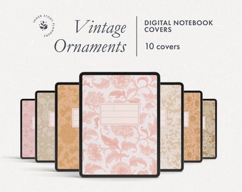 Capas para cadernos digitais com motivos florais vitorianos: Goodnotes, Notability (10 capas)