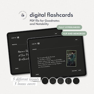 Digitale Karteikarten, 48 Schüler Karteikarten Notizbücher für Goodnotes und Notability, Dark Mode College Schüler Lernkarten Notizbuch für iPad