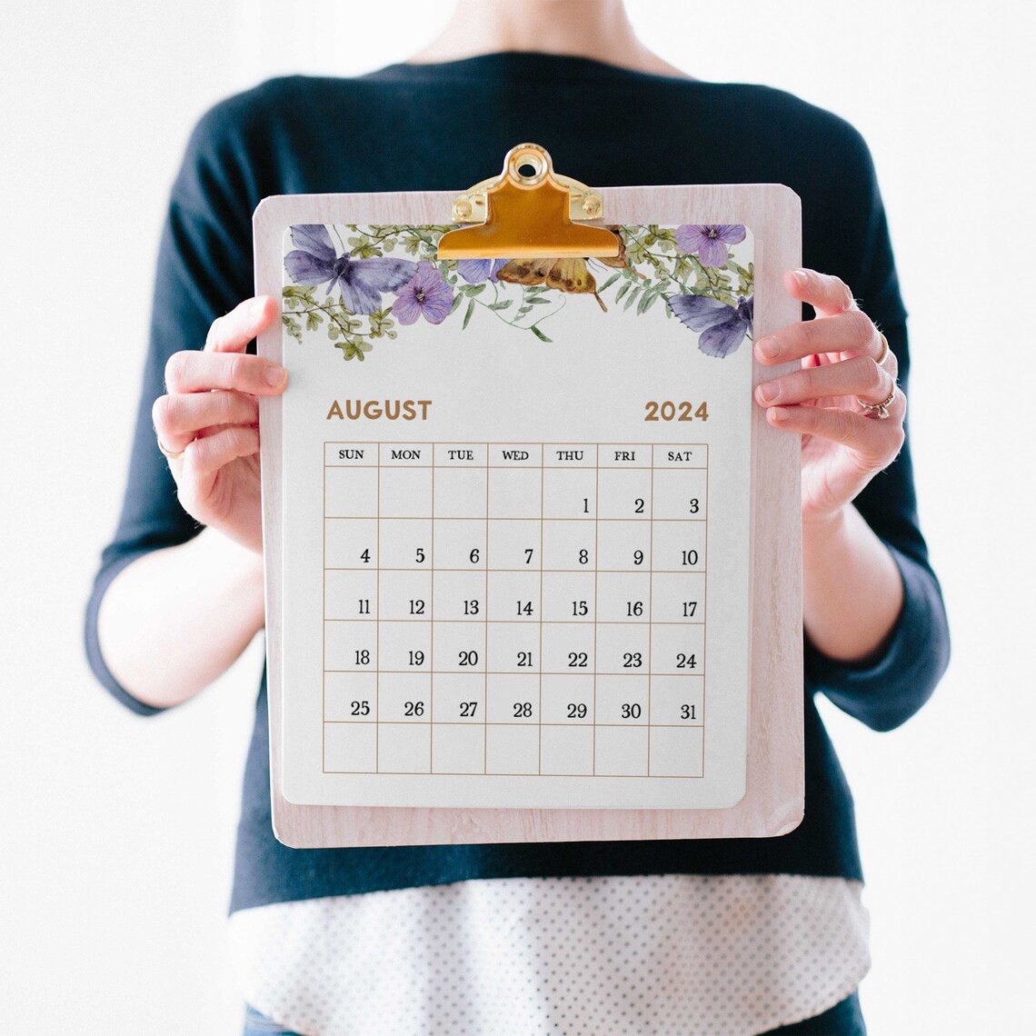 2024 Printable Calendar, Watercolor Floral Monthly Planner Vertical ...