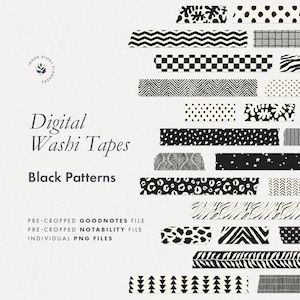 Cintas Washi digitales, pegatinas Goodnotes para planificación y registro de diarios digitales, libro de pegatinas Notability, pegatinas mono estéticas de patrón negro