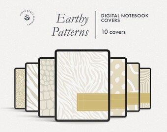 Couvertures de carnet de notes numériques terreuses et neutres : motifs graphiques audacieux (PDF)