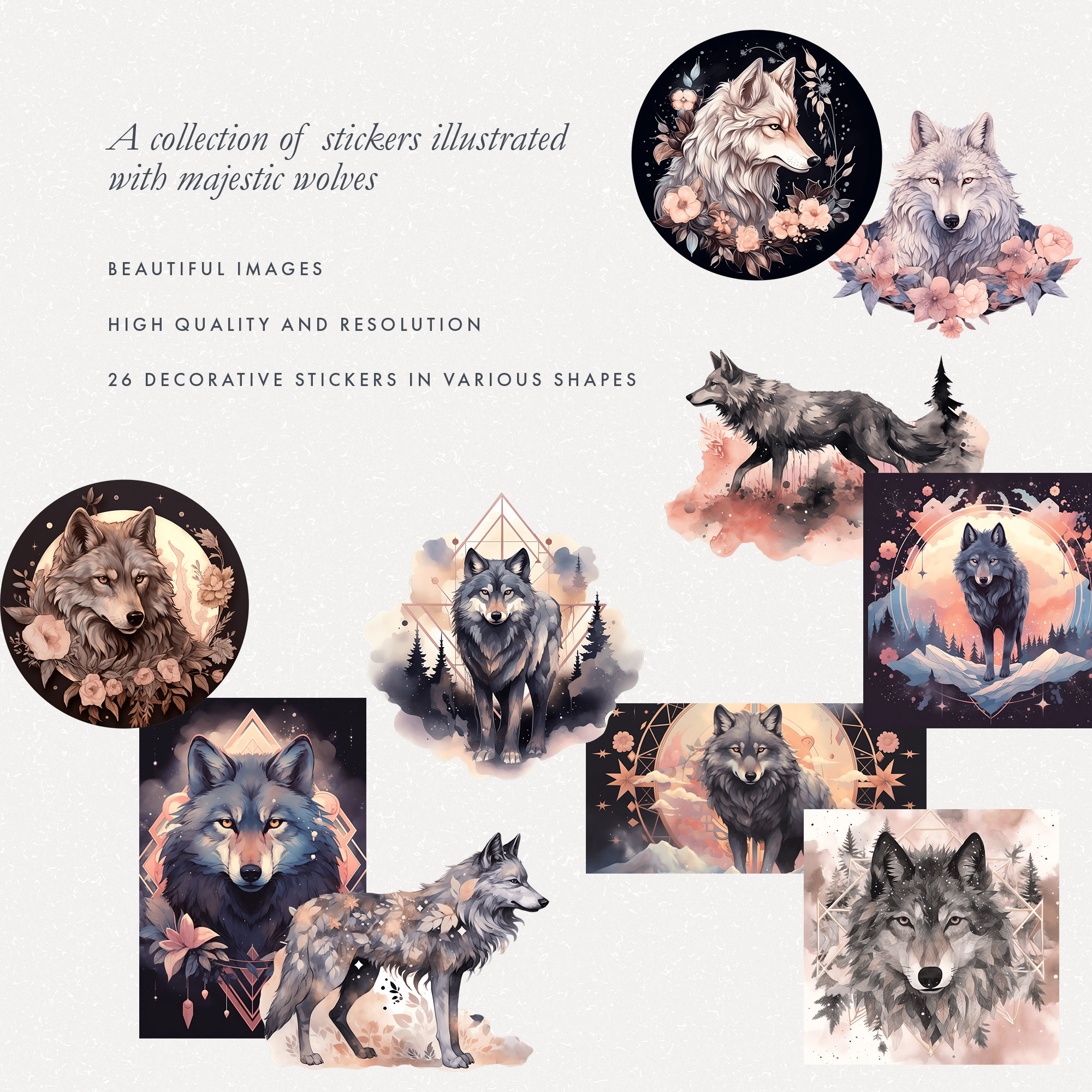 Wolf Sticky Note Mysterious Wolves Digital Sticker Set, Majestic Mountains Wolf Mood ...
