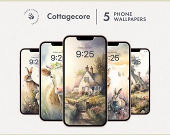 Cottagecore iPhone Wallpaper: 5 Rustic Watercolor Farm Lockscreen (Digital Download)