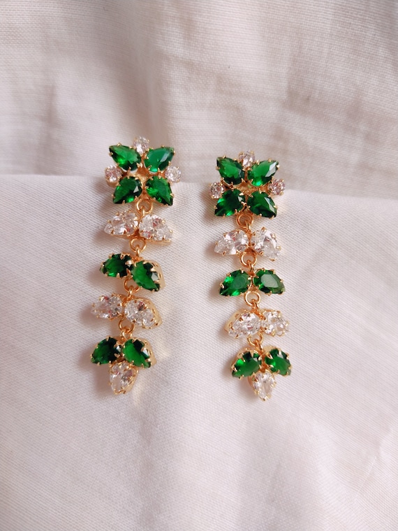 Green and white stone best sale earrings
