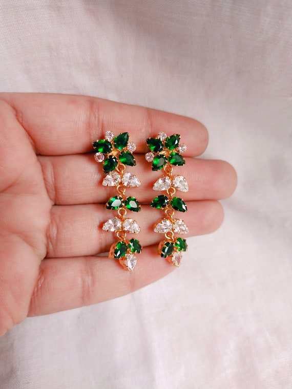 Green and white stone best sale earrings
