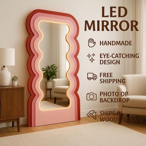 Large Wavy Floor Mirror, Unique Floor Mirror, İrregular Mirror, Asymmetrical Mirror,Floor Length Mirror,Large Wavy Mirror,Full Length Mirror