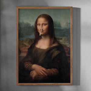Funny Bathroom Wall Art, Toilet Humour Gift for Artist, Funny Bathroom Print Art, Mona Lisa Clothespin, Womans Bathroom Humor, Restroom Gift image 1