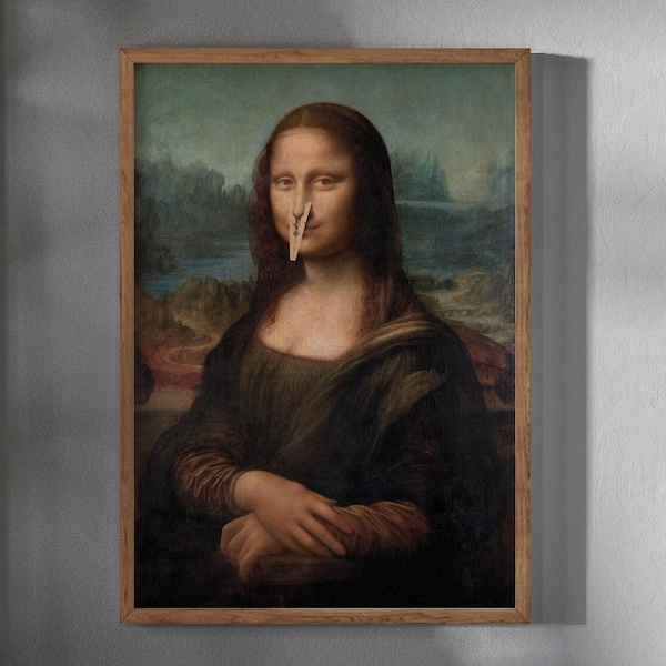 Funny Bathroom Wall Art, Toilet Humour Gift for Artist, Funny Bathroom Print Art, Mona Lisa Clothespin, Womans Bathroom Humor, Restroom Gift