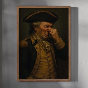 Funny Colonial Admiral Bathroom Art Print – Historical Portrait Wall Decor with Grossed Out Face – Funny Gift