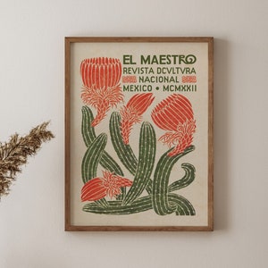 Iconic El Maestro Mexico Print, Cactus Wall Art, Vintage Mexican Culture Decor, Mexico Travel Poster