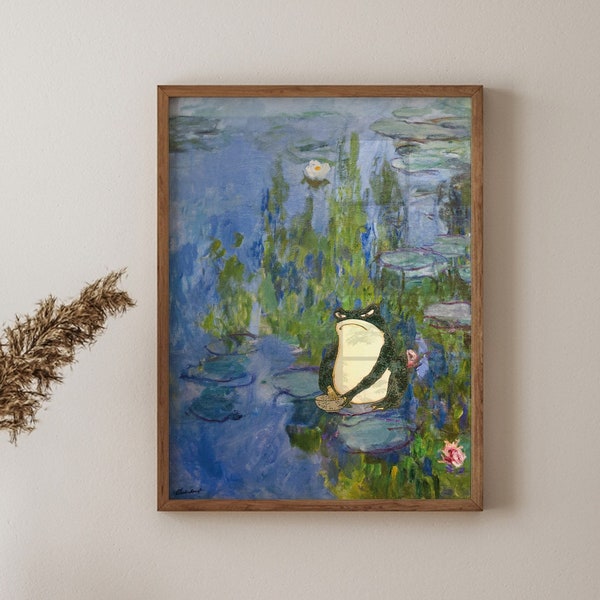 Monet Waterlily Frog Print, Frog Art, Floral Print, Funny Frog print, Matsumoto Hoji Frog