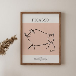 Picasso Poster Print, THE PIG, Picasso Line Art Poster, Picasso Exhibition Poster, Wall Art Decor, Minimalist Poster, Mid Century Wall Art