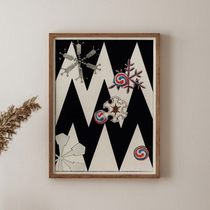 Snow flakes illustration from the Shin Bijutsukai, Japanese Design Magazine Art Poster, Eclectic Home Decor, Fine Art Print