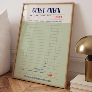 Retro Guest Check Receipt Wall Art Print – Vintage Diner Inspired Kitchen Decor Poster for Cafe Bar Apartment and Office Spaces