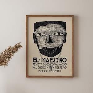 Mexican Home Decor, Mexico Ancient Figure Poster, Monochrome Black, El Maestro Wall Art, Mexica Wall Decor, Home Wall Art