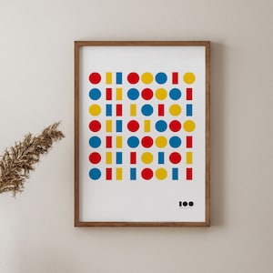 Colorful Geometric Circle Shapes, Bauhaus Poster Print, Colorful Mid Century Modern Wall Art, Bauhaus Decor