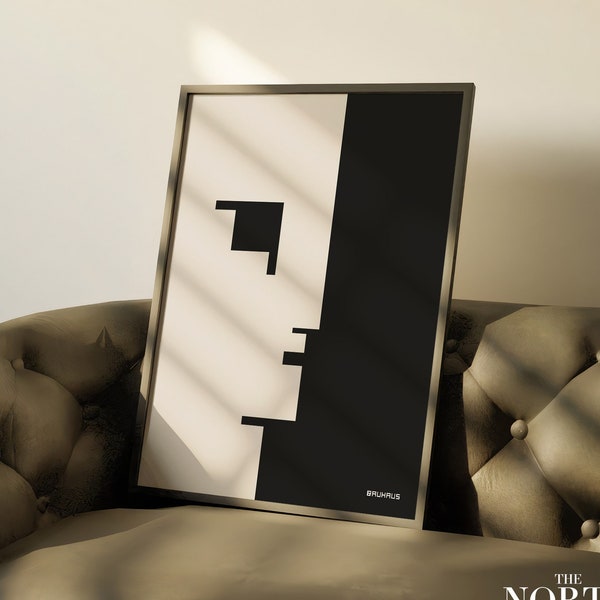 Bauhaus Man Wall Art, Beige Black Minimalist Bauhaus Poster, Graphic Design Print, Simple Abstract