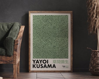 Yayoi Kusama Art Print, Green Infinity Nets, Japanese Wall Art, Kusama Pattern, Kusama Exhibition