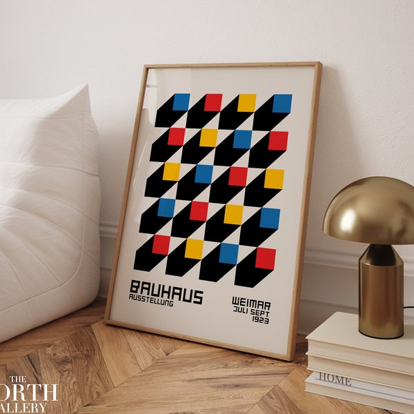 Bauhaus Geometric Print, Colorful Mid Century Modern Wall Art, Living Room Decor, Cool Poster Bauhaus Style, Retro Wall Art