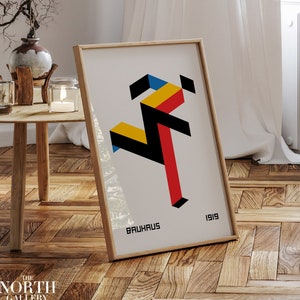 Bauhaus Running Man Geometric Wall Decor, Bauhaus Art Print, Retro Art, Home Wall Decor, Mid Century Exhibition Poster, Designer Gift