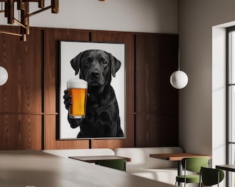 Poster con cane Labrador e birra / Divertente decorazione murale da bar