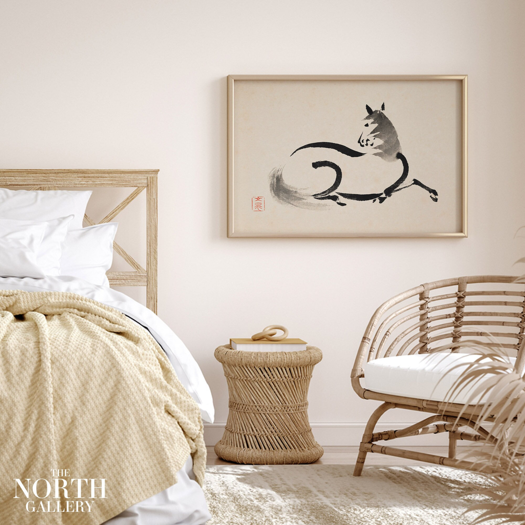 Japanese Wall Art, Horse Art Print, Woodblok Print, Farmhouse Decor, Vintage Art Print