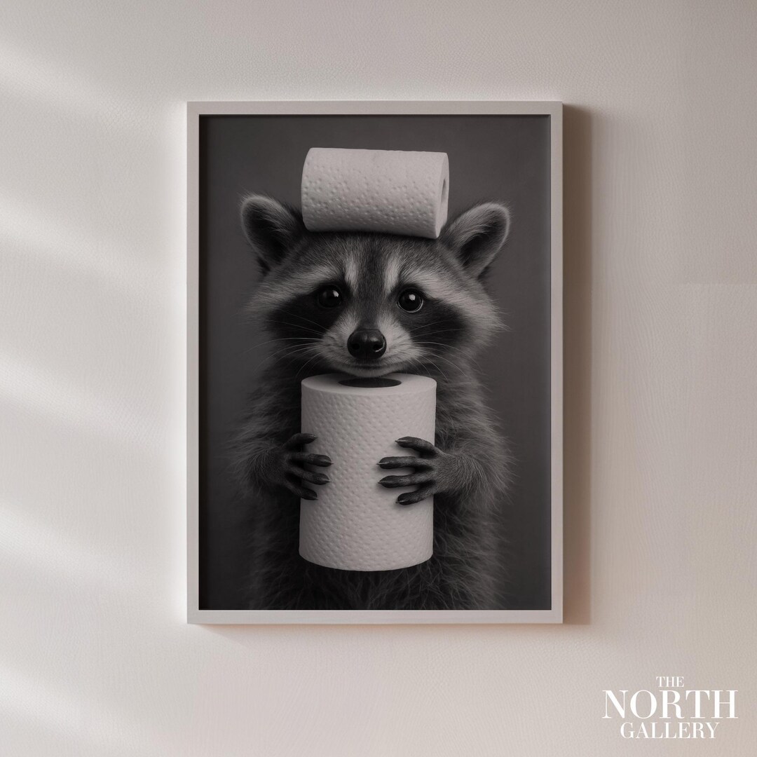 Funny Raccoon Bathroom Print | Toilet Paper Humor, Restroom Decor - Etsy