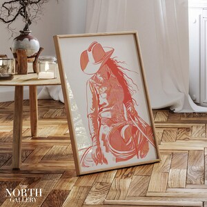 Red Cowgirl Wall Art, Western Room Decor, Cowboy Wall Art, Eclectic Poster Set, Preppy Dorm Room Cowgirl Poster, Southwest Decor