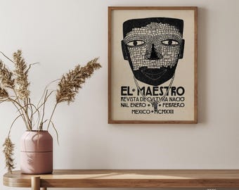 Poster El Maestro, oud Mexico-figuur, zwart-witte muurkunst