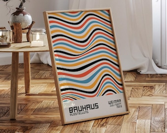 Bauhaus Wave Art Print, Colorful Mid Century Modern Decor