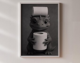 Funny Dragon Bathroom Poster | Whimsical Toilet Humor Print